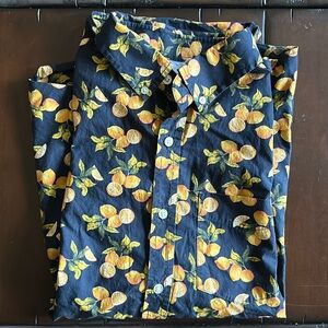 Men’s Medium Banana Republic Luxe Stretch Poplin Lemons Short Sleeve Button Down